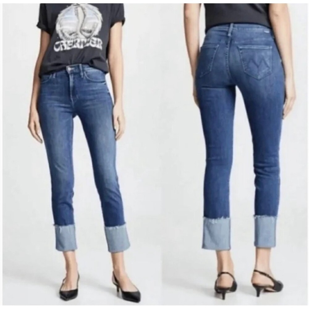 MOTHER The Pony Boy Ankle Fray in Bake Sale Dark Wash Jeans Denim 26